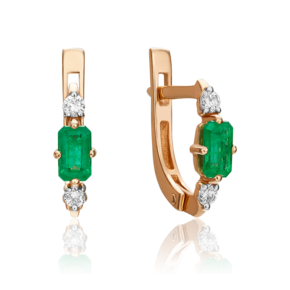 Серьги с английским замком из красного золота с изумрудом и бриллиантами 02-0894-00-106-1110-30