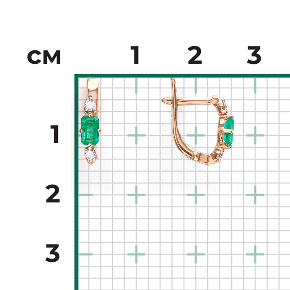 Серьги с английским замком из красного золота с изумрудом и бриллиантами 02-0894-00-106-1110-30