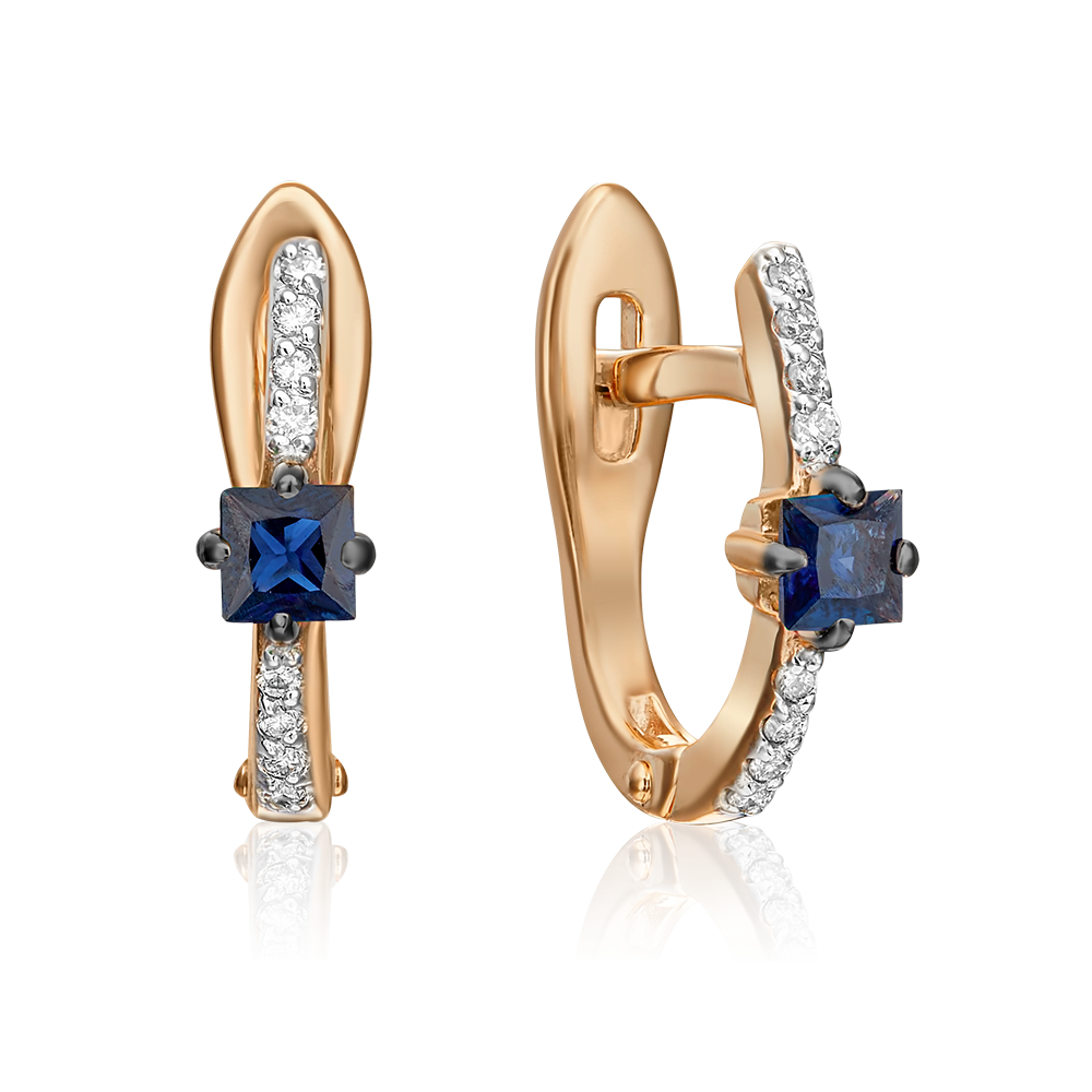 Серьги с английским замком из красного золота с сапфиром и бриллиантами 02-0895-00-105-1110-30