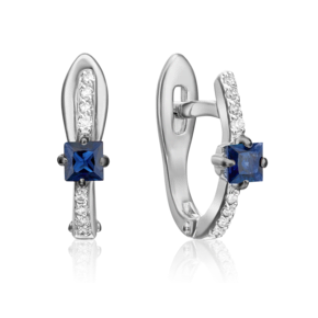 Серьги с английским замком из белого золота с сапфиром и бриллиантами 02-0895-00-105-1120-30