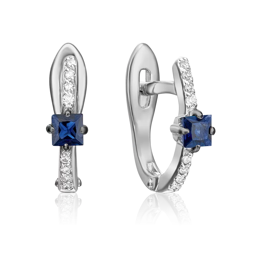 Серьги с английским замком из белого золота с сапфиром и бриллиантами 02-0895-00-105-1120-30
