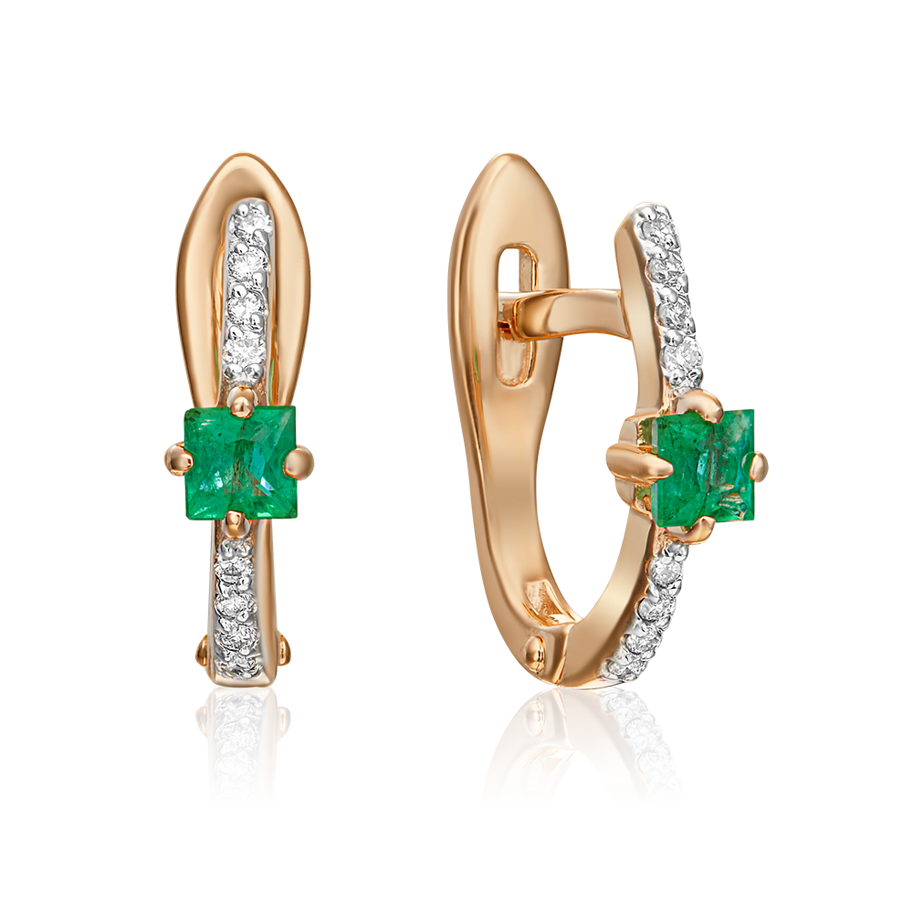 Серьги с английским замком из красного золота с изумрудом и бриллиантами 02-0895-00-106-1110-30