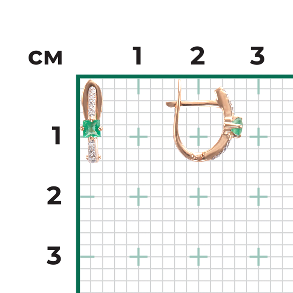 Серьги с английским замком из красного золота с изумрудом и бриллиантами 02-0895-00-106-1110-30