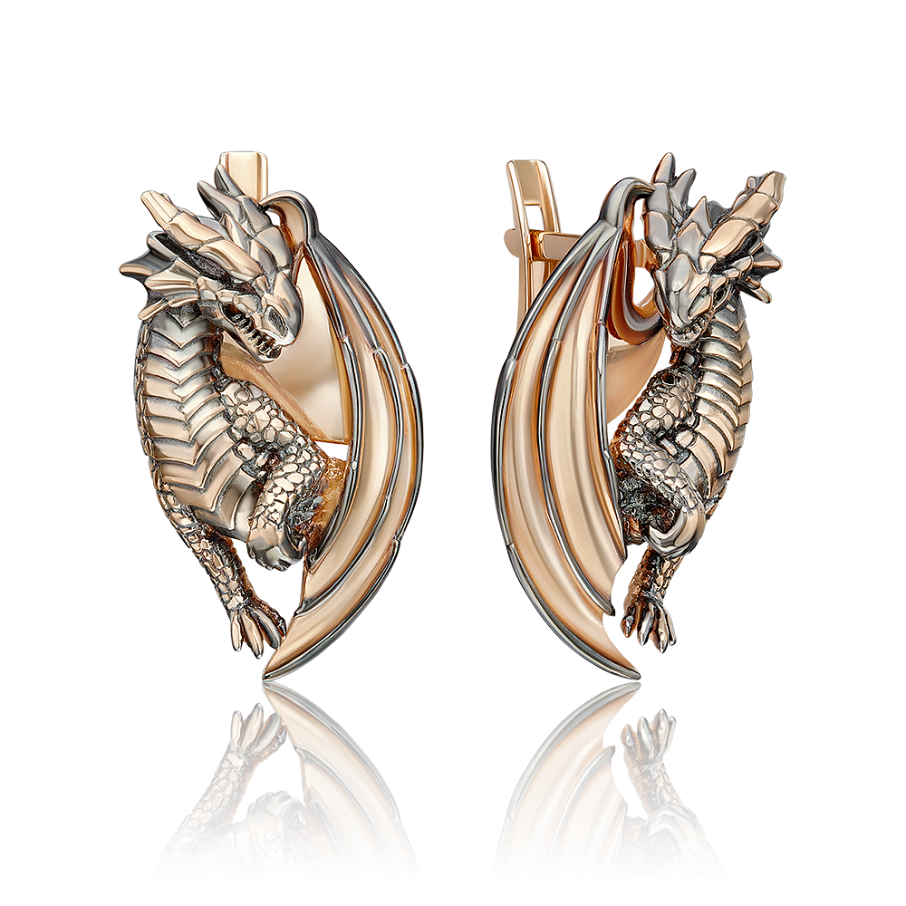 Серьги «Драконы» с английским замком из красного золота 02-5281-00-000-1110