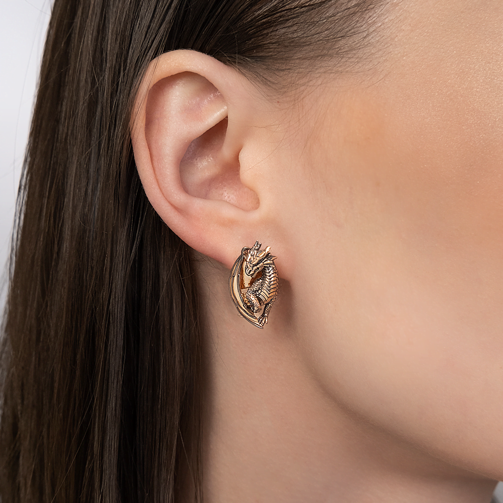 Серьги «Драконы» с английским замком из красного золота 02-5281-00-000-1110