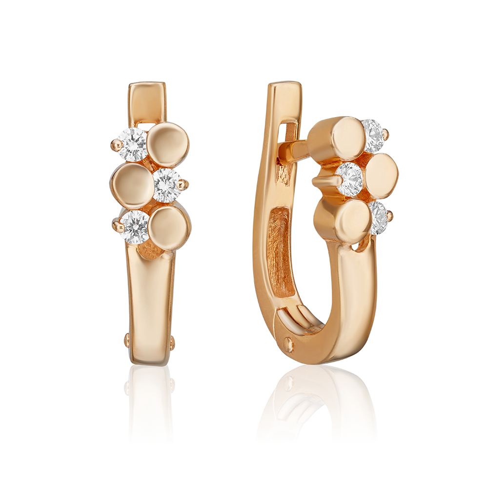 Серьги с английским замком из красного золота с бриллиантами 02-0193-00-101-1110-30