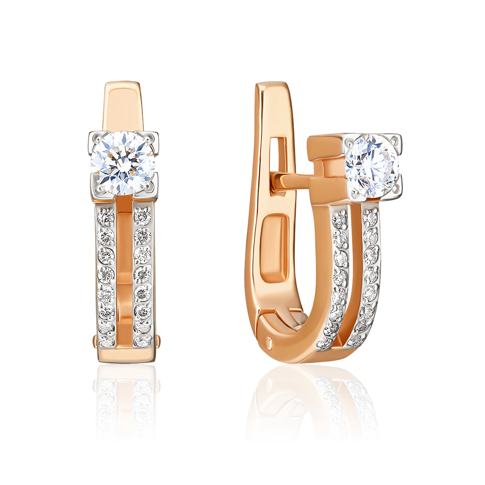 Серьги с английским замком из красного золота с бриллиантами 02-0199-00-101-1110-30