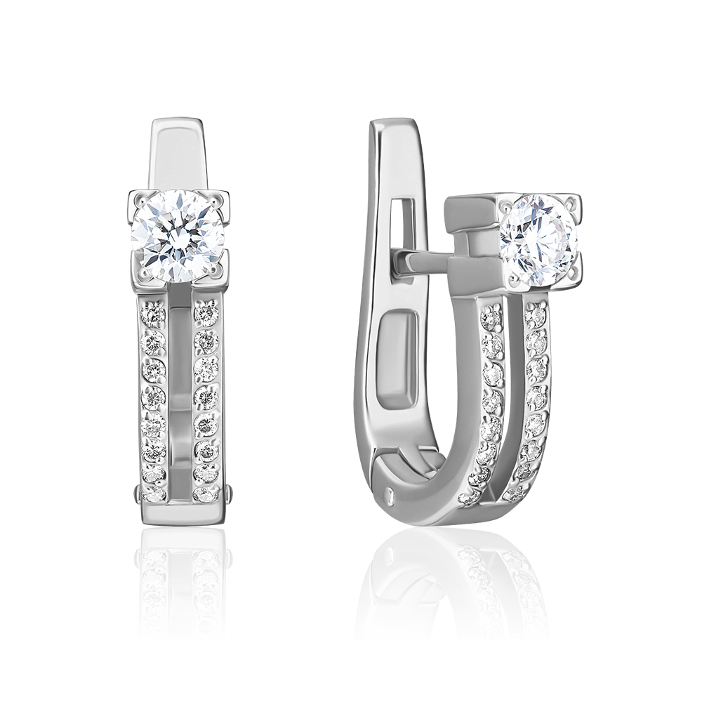 Серьги с английским замком из белого золота с бриллиантами 02-0200-00-101-1120-30