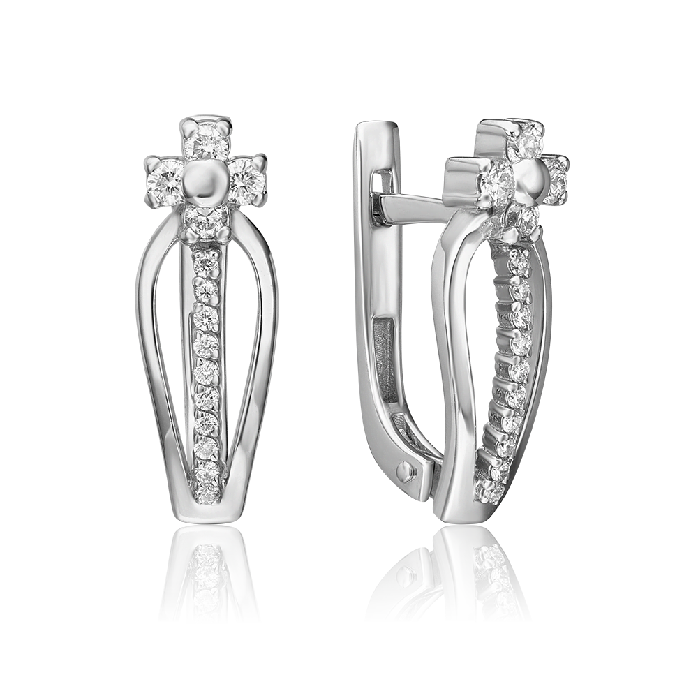 Серьги с английским замком из белого золота с бриллиантами 02-0216-00-101-1120-30