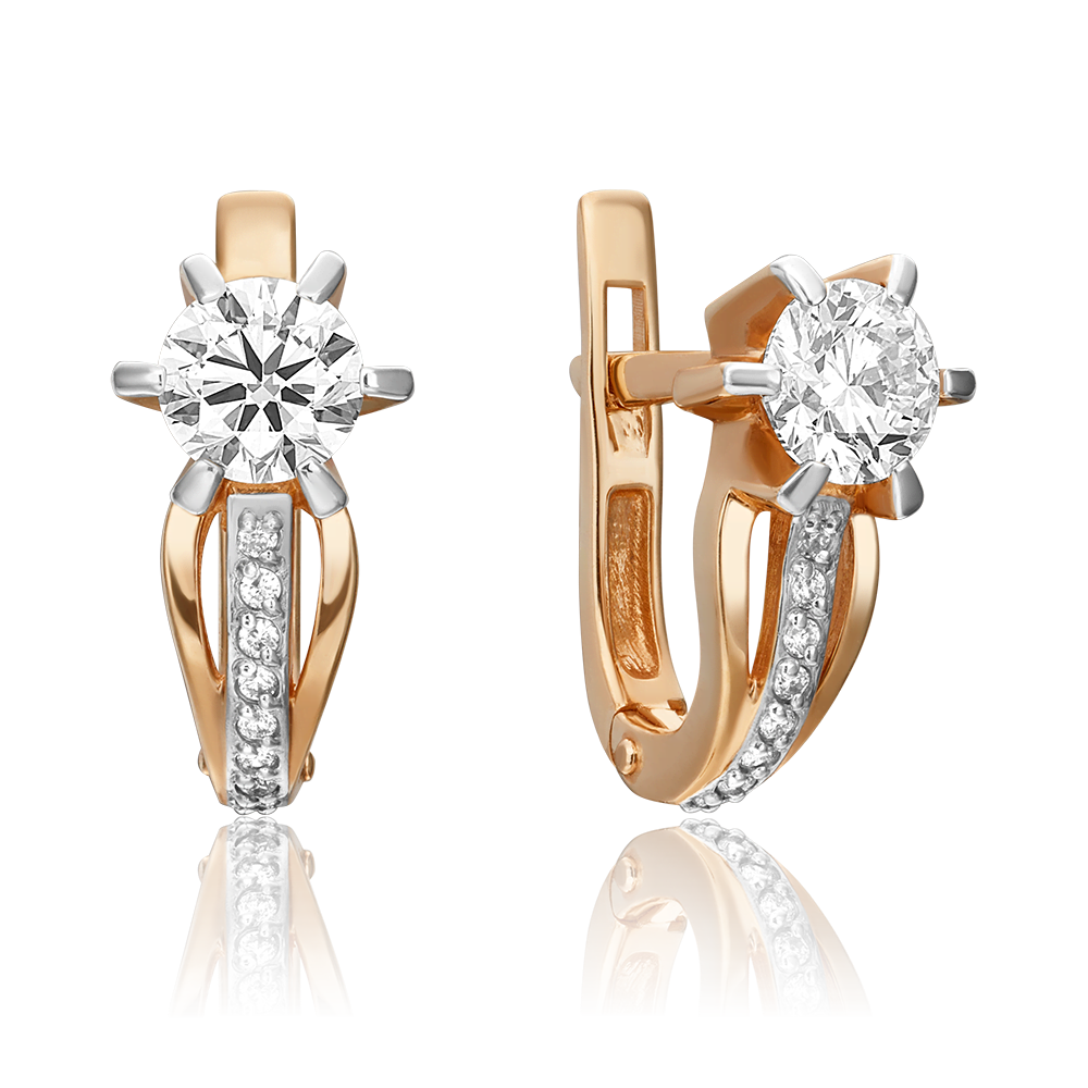 Серьги с английским замком из красного золота с бриллиантами 02-0217-00-101-1110-30