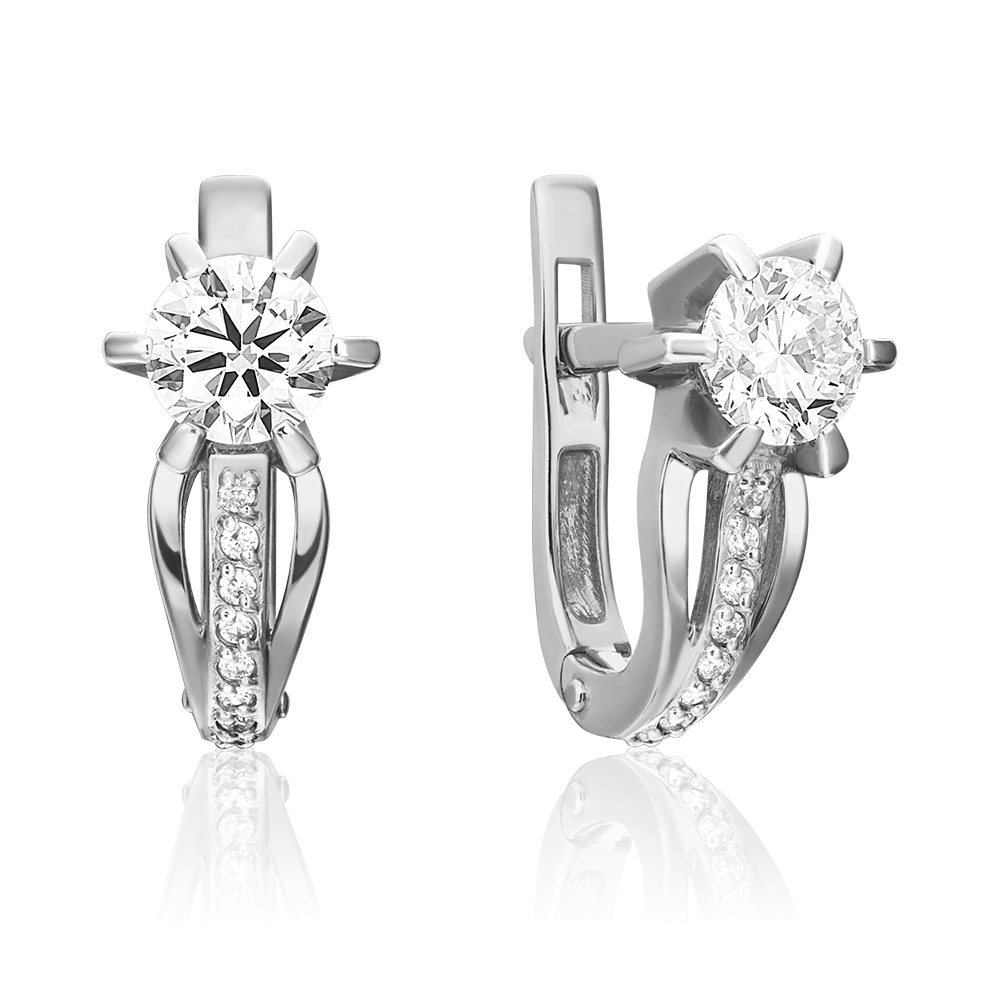 Серьги с английским замком из белого золота с бриллиантами 02-0218-00-101-1120-30