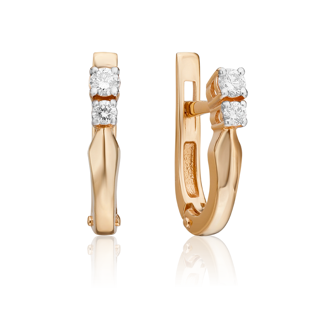 Серьги с английским замком из красного золота с бриллиантами 02-0223-00-101-1110-30