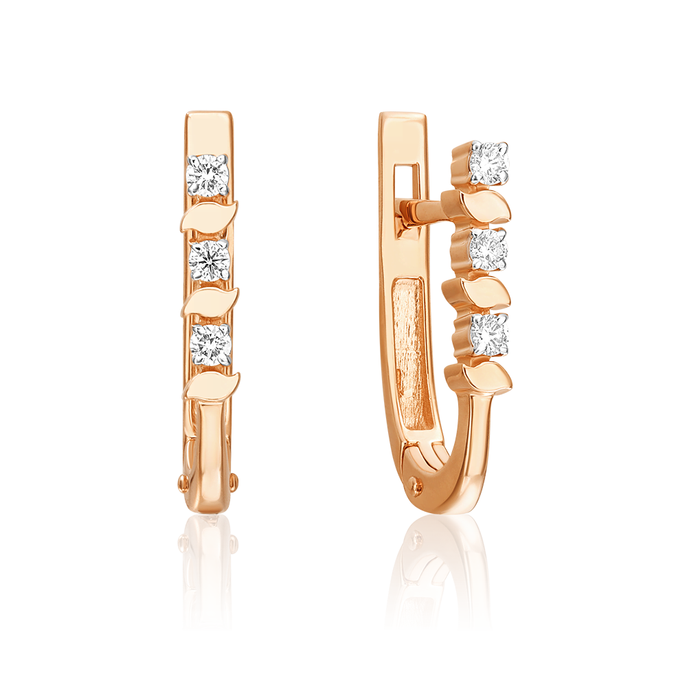 Серьги с английским замком из красного золота с бриллиантами 02-0227-00-101-1110-30