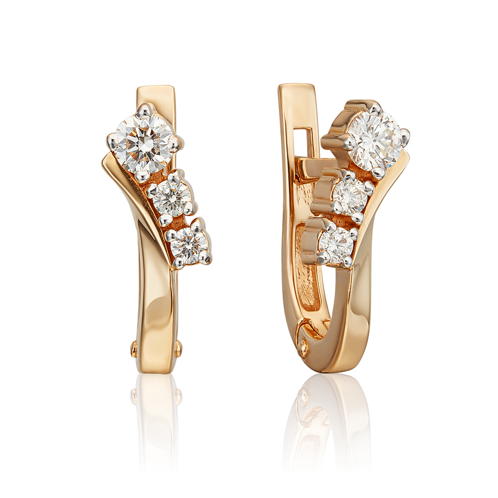 Серьги с английским замком из красного золота с бриллиантами 02-0235-00-101-1110-30