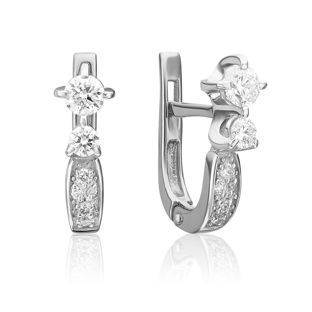 Серьги с английским замком из белого золота с бриллиантами 02-0238-00-101-1120-30