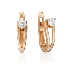 Серьги с английским замком из красного золота с бриллиантом 02-0241-00-101-1110-30