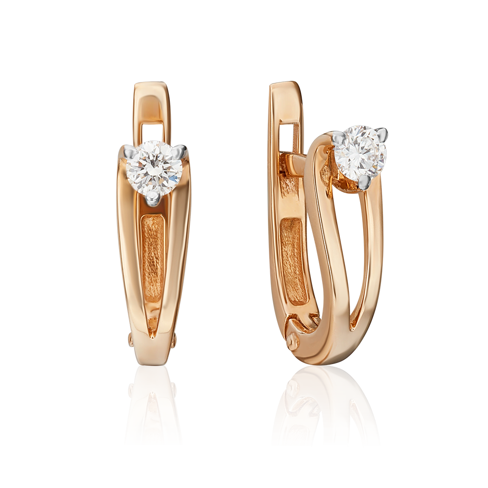 Серьги с английским замком из красного золота с бриллиантом 02-0241-00-101-1110-30