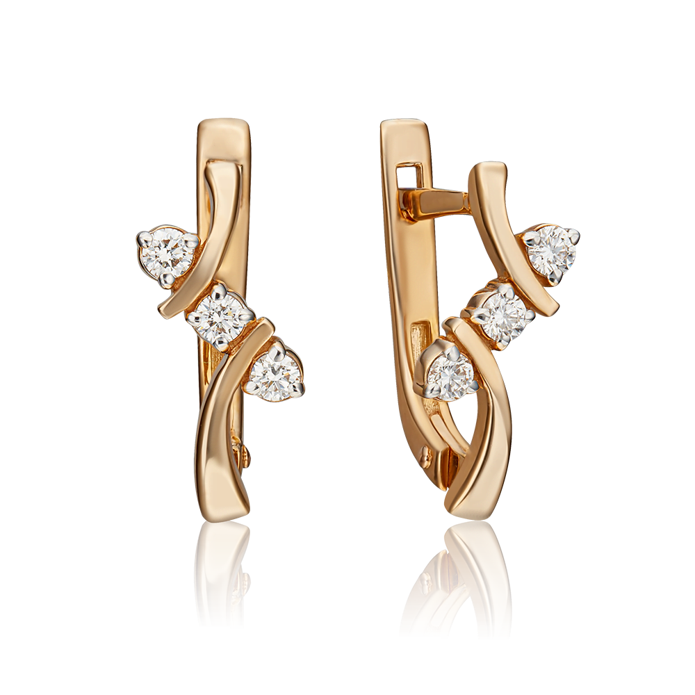 Серьги с английским замком из красного золота с бриллиантами 02-0247-00-101-1110-30