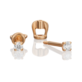 Серьги-пусеты из красного золота с бриллиантом