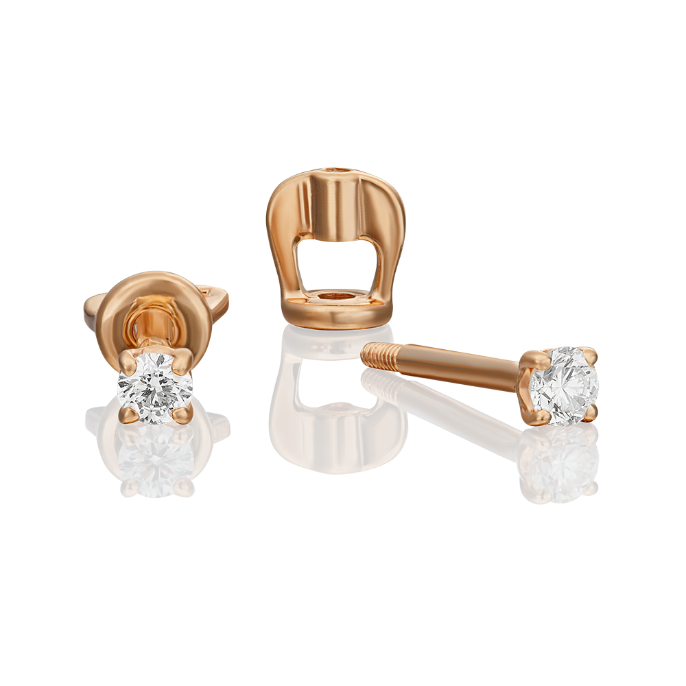 Серьги-пусеты из красного золота с бриллиантом 02-0251-00-101-1110-30