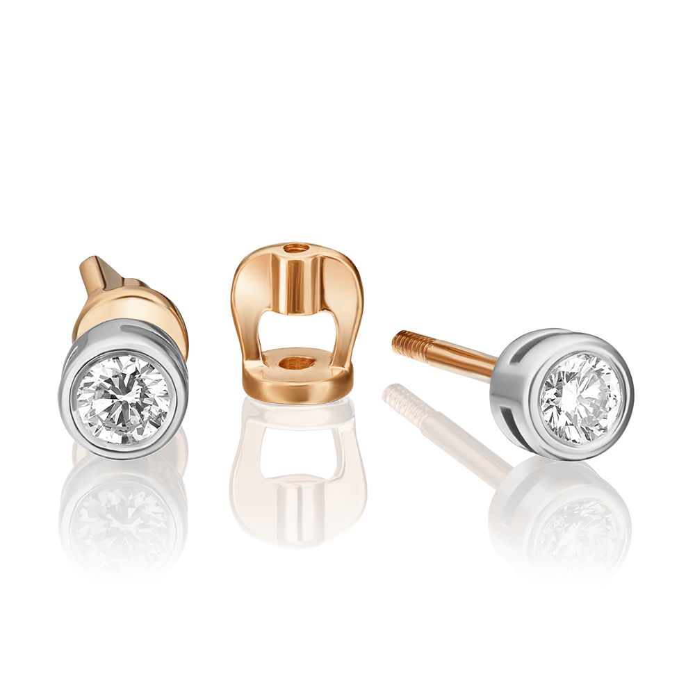 Серьги-пусеты из комбинированного золота с бриллиантом 02-0253-00-101-1111-30