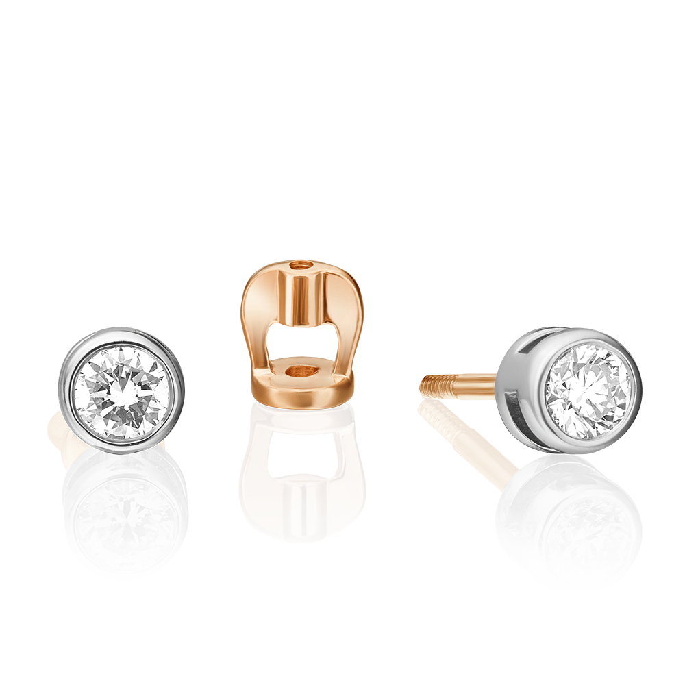 Серьги-пусеты из комбинированного золота с бриллиантом 02-0255-00-101-1111-30