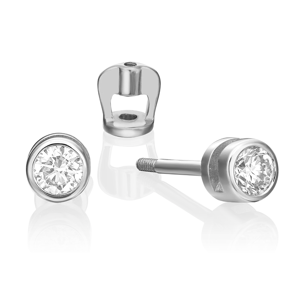 Серьги-пусеты из белого золота с бриллиантом 02-0256-00-101-1120-30