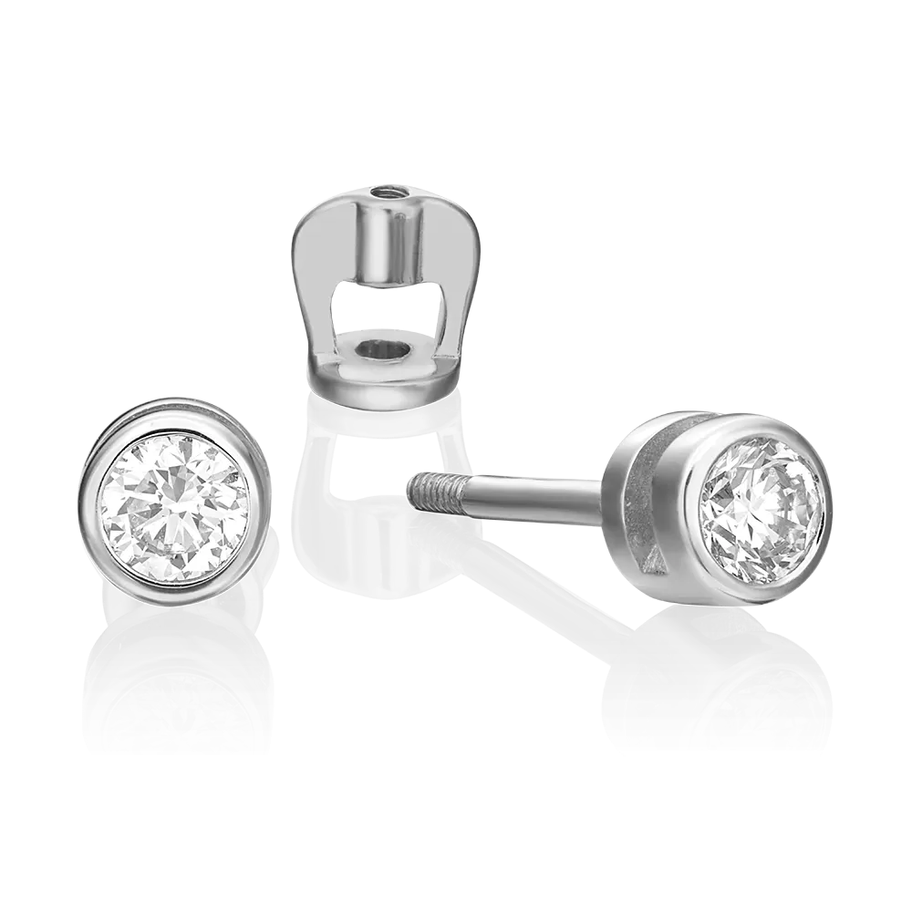 Серьги-пусеты из белого золота с бриллиантом 02-0256-00-101-1120-30