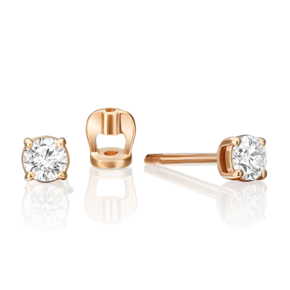 Серьги-пусеты из красного золота с бриллиантом