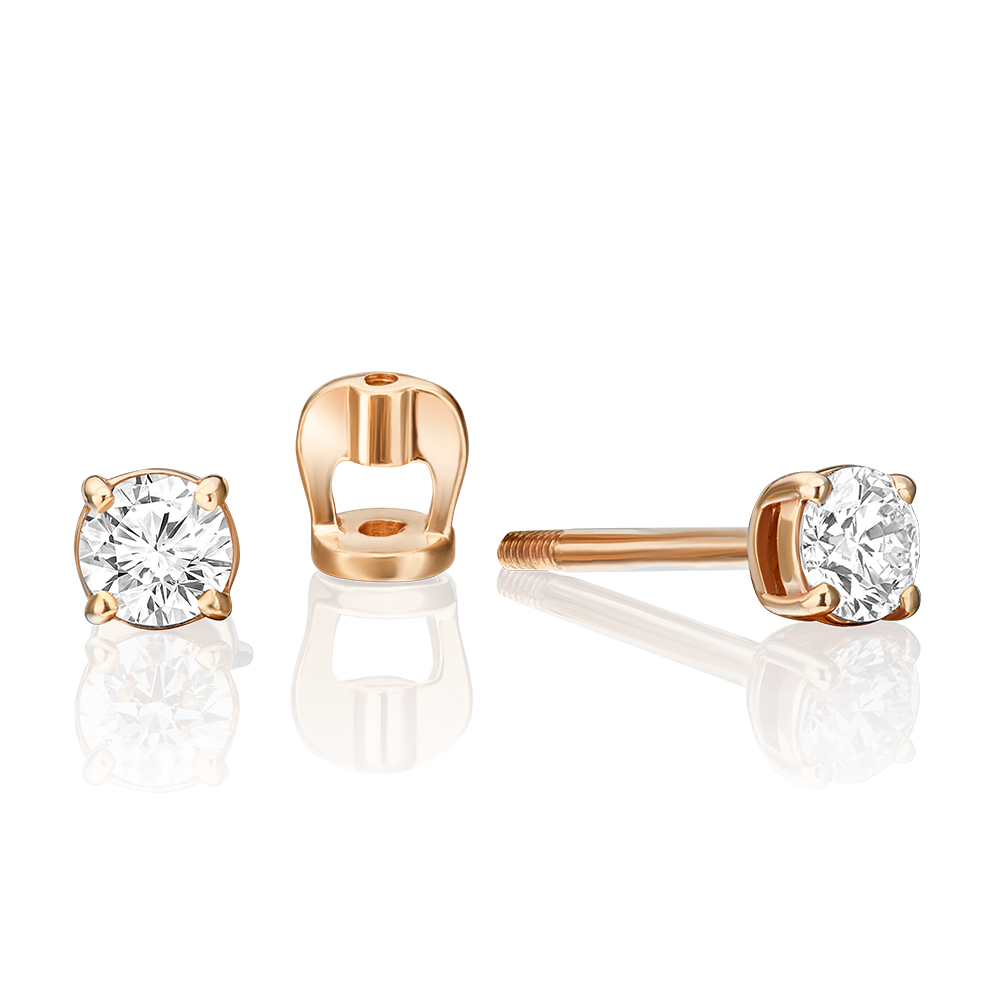 Серьги-пусеты из красного золота с бриллиантом 02-0259-00-101-1110-30