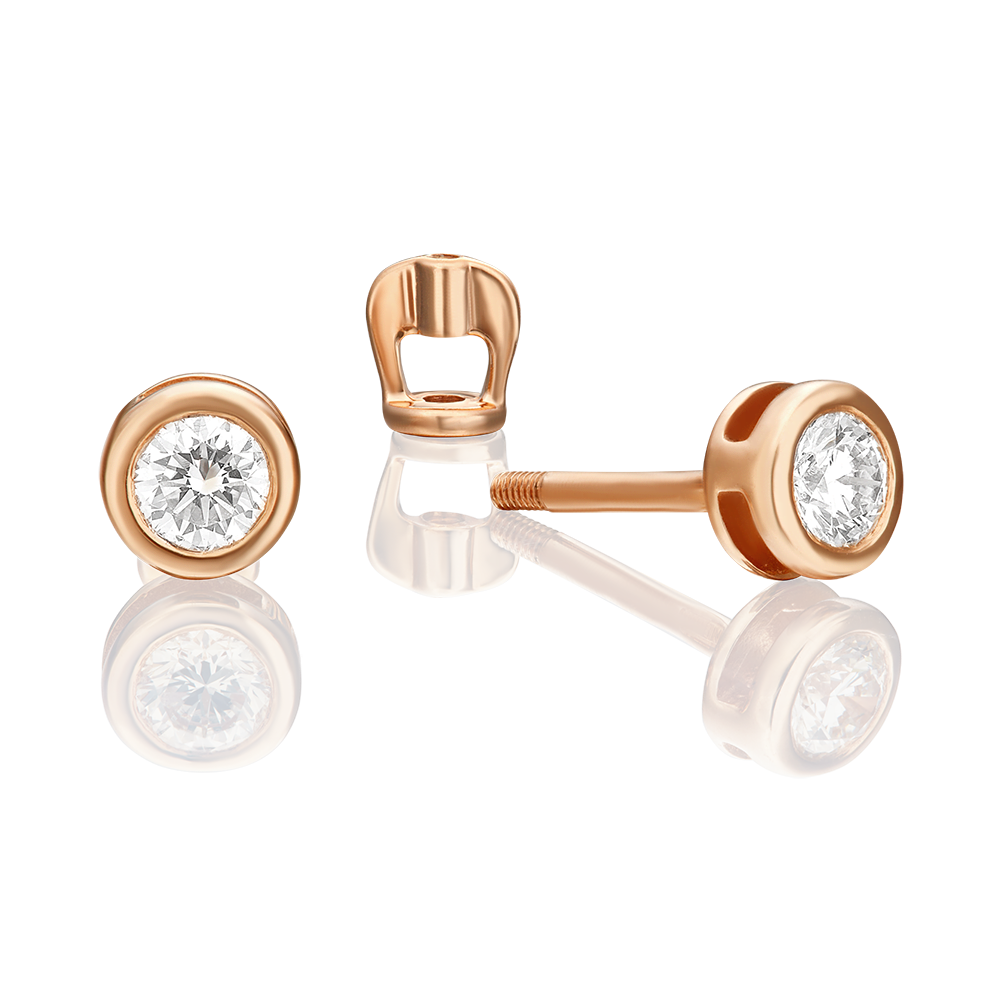 Серьги-пусеты из красного золота с бриллиантом 02-0261-00-101-1110-30