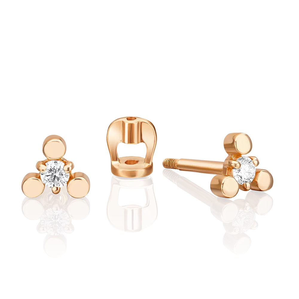 Серьги-пусеты из красного золота с бриллиантом 02-0263-00-101-1110-30