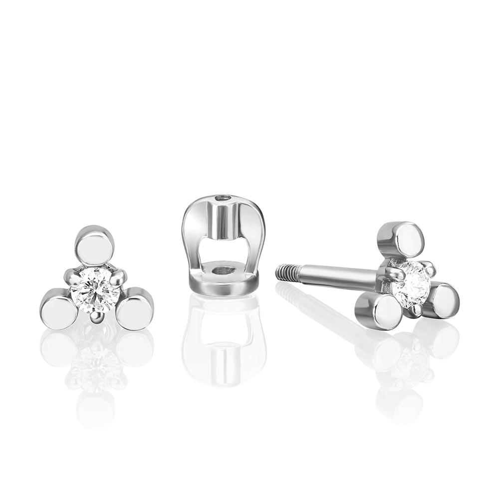 Серьги-пусеты из белого золота с бриллиантом 02-0264-00-101-1120-30