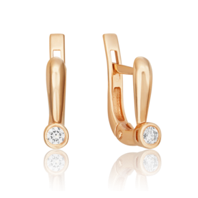 Серьги с английским замком из красного золота с бриллиантом 02-0265-00-101-1110-30