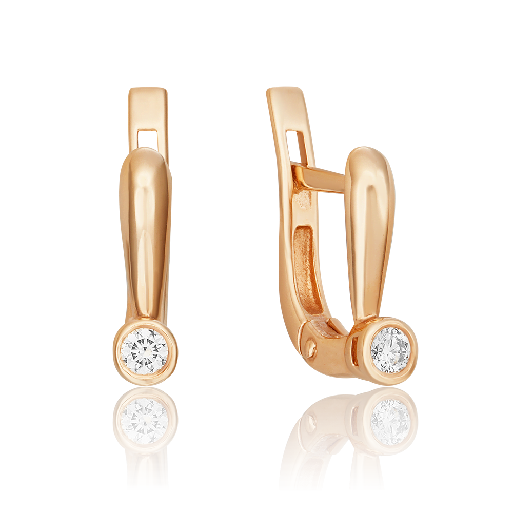 Серьги с английским замком из красного золота с бриллиантом 02-0265-00-101-1110-30