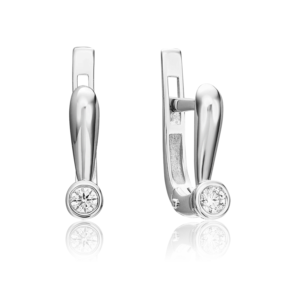 Серьги с английским замком из белого золота с бриллиантом 02-0266-00-101-1120-30