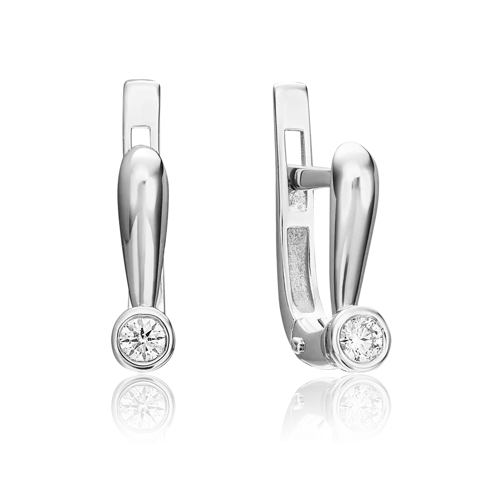 Серьги с английским замком из белого золота с бриллиантом 02-0266-00-101-1120-30