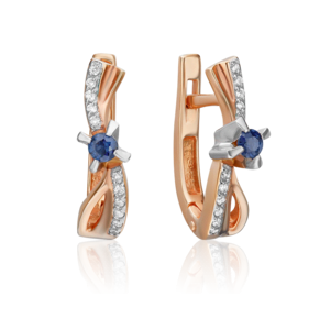 Серьги с английским замком из комбинированного золота с сапфиром и бриллиантами 02-0029-00-105-1111-30