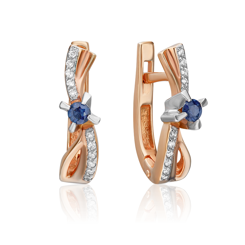 Серьги с английским замком из комбинированного золота с сапфиром и бриллиантами 02-0029-00-105-1111-30