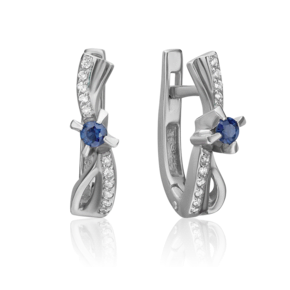 Серьги с английским замком из белого золота с сапфиром и бриллиантами 02-0030-00-105-1120-30