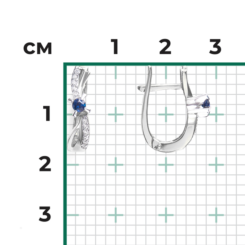 Серьги с английским замком из белого золота с сапфиром и бриллиантами 02-0030-00-105-1120-30
