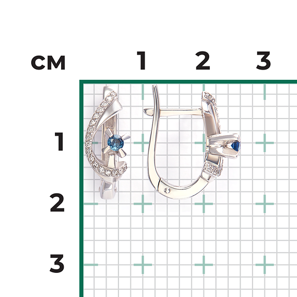 Серьги с английским замком из белого золота с сапфиром и бриллиантами 02-0032-00-105-1120-30