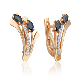Серьги с английским замком из красного золота с сапфирами и бриллиантами