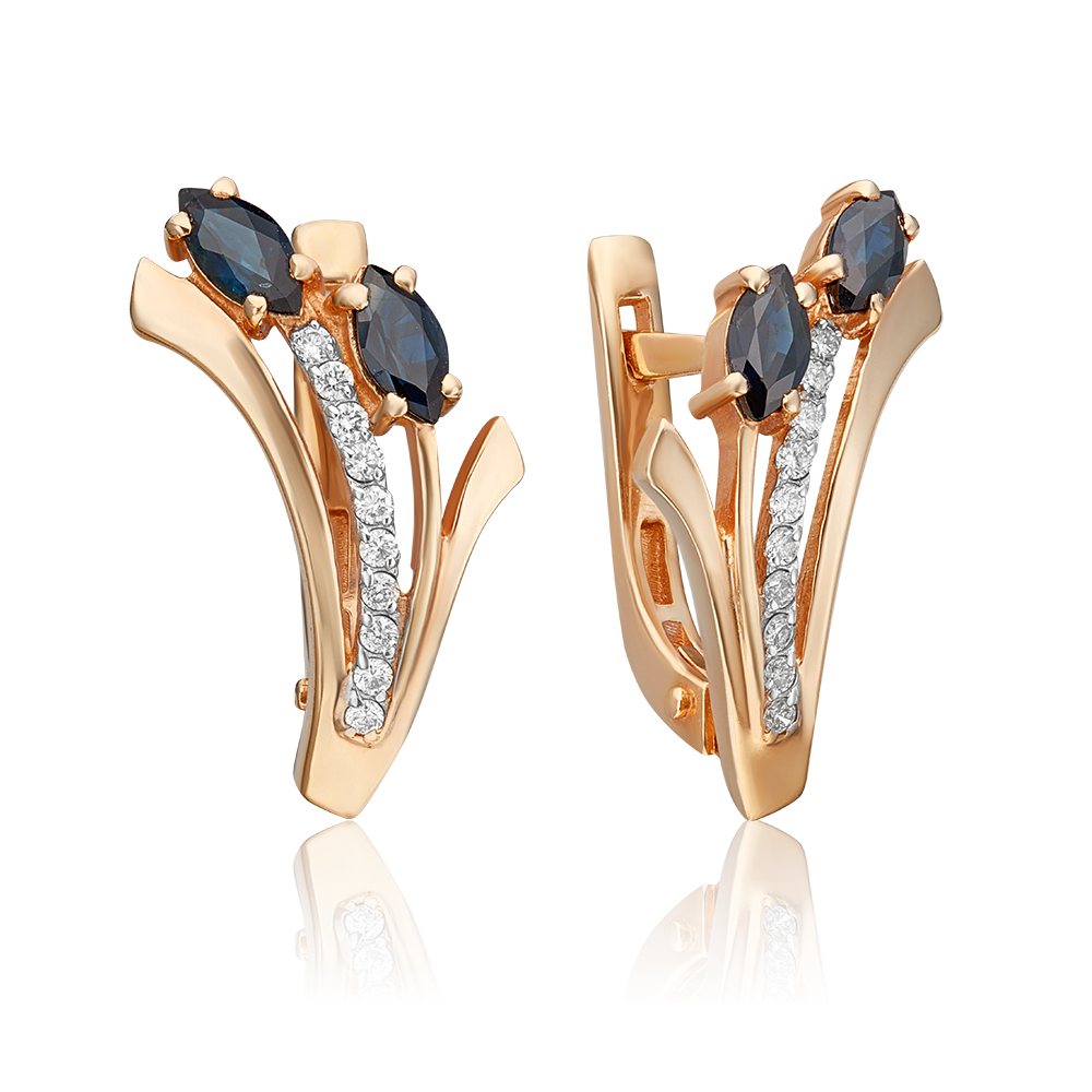 Серьги с английским замком из красного золота с сапфирами и бриллиантами 02-0067-00-105-1110-30