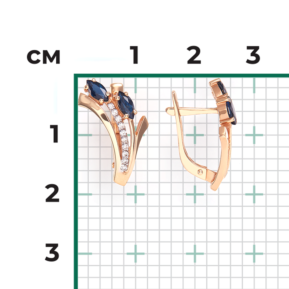 Серьги с английским замком из красного золота с сапфирами и бриллиантами 02-0067-00-105-1110-30