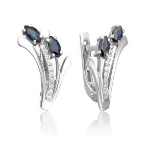 Серьги с английским замком из белого золота с сапфирами и бриллиантами