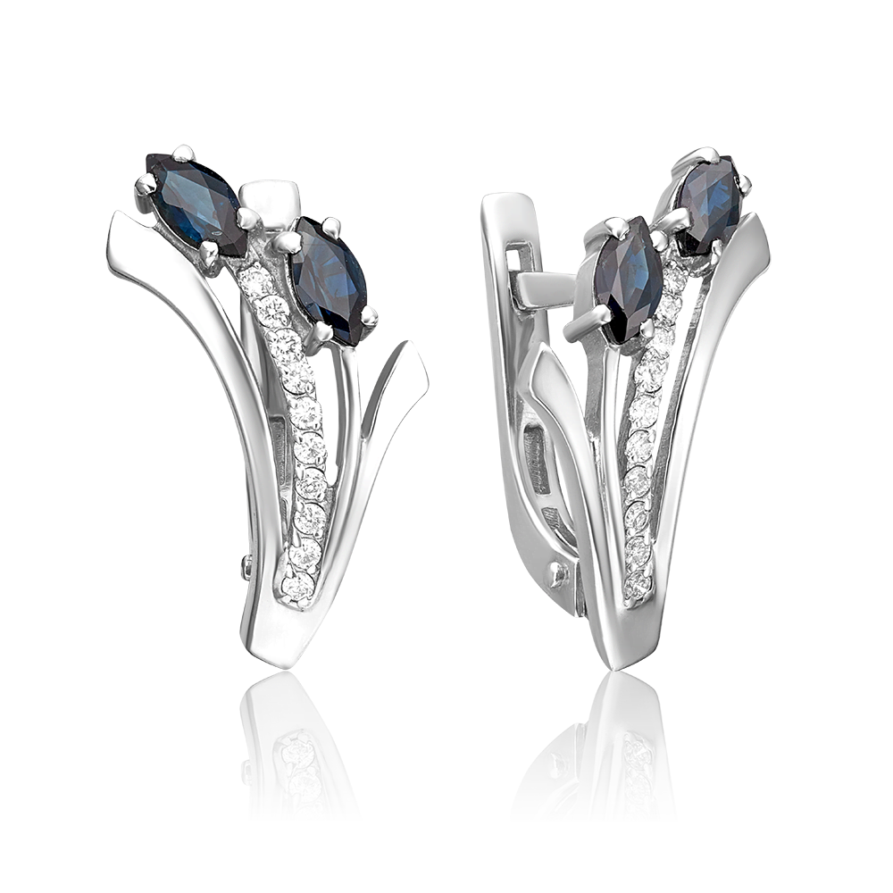 Серьги с английским замком из белого золота с сапфирами и бриллиантами 02-0068-00-105-1120-30