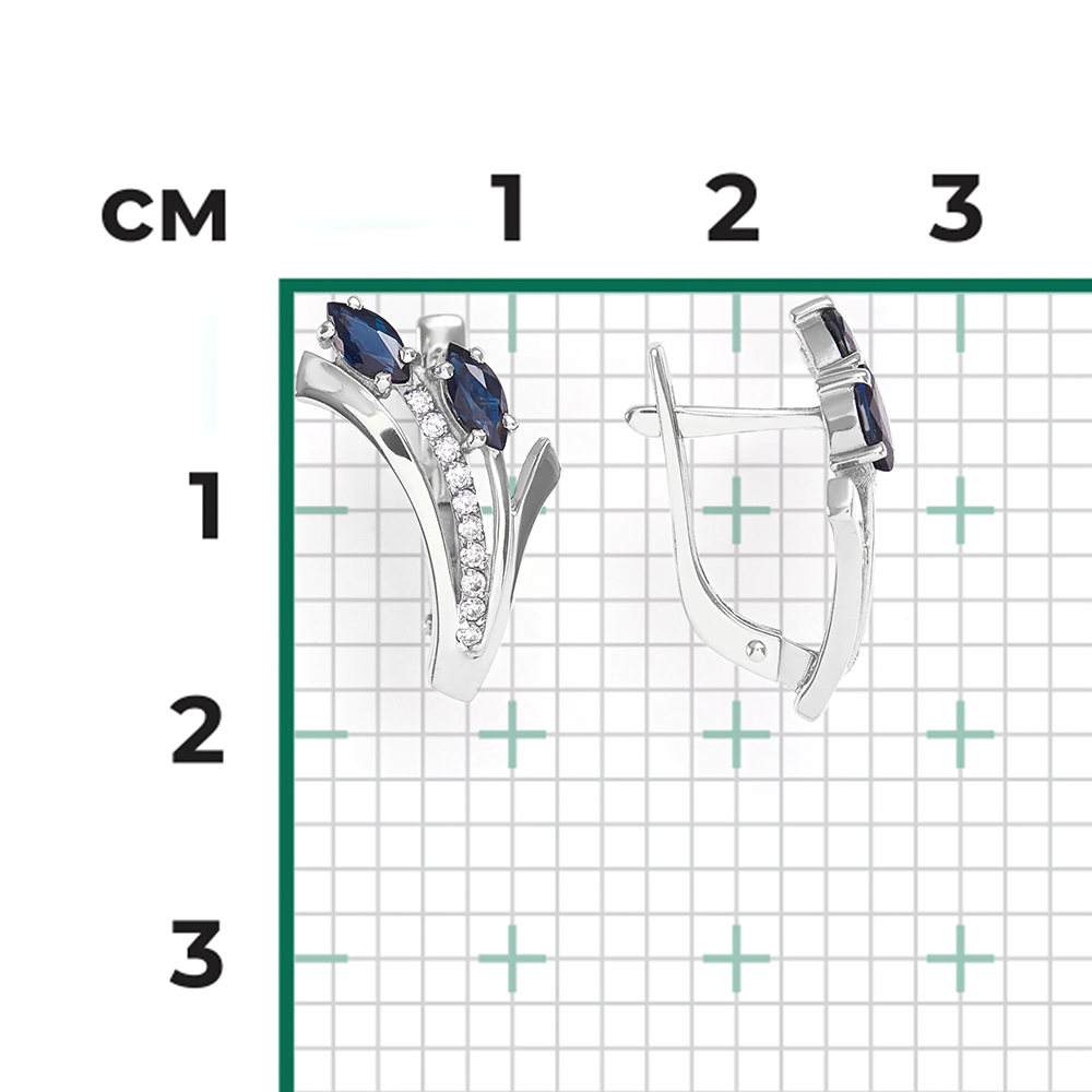 Серьги с английским замком из белого золота с сапфирами и бриллиантами 02-0068-00-105-1120-30