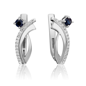 Серьги с английским замком из белого золота с сапфиром и бриллиантами 02-0070-00-105-1120-30