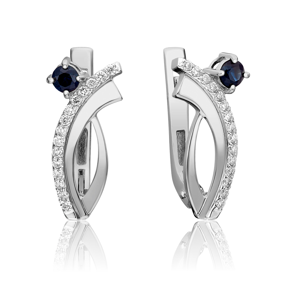 Серьги с английским замком из белого золота с сапфиром и бриллиантами 02-0070-00-105-1120-30